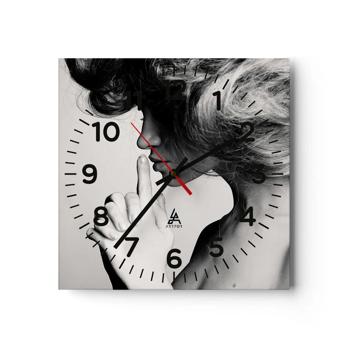 Wall clock - Clock on glass - Listening to Herself - 30x30 cm