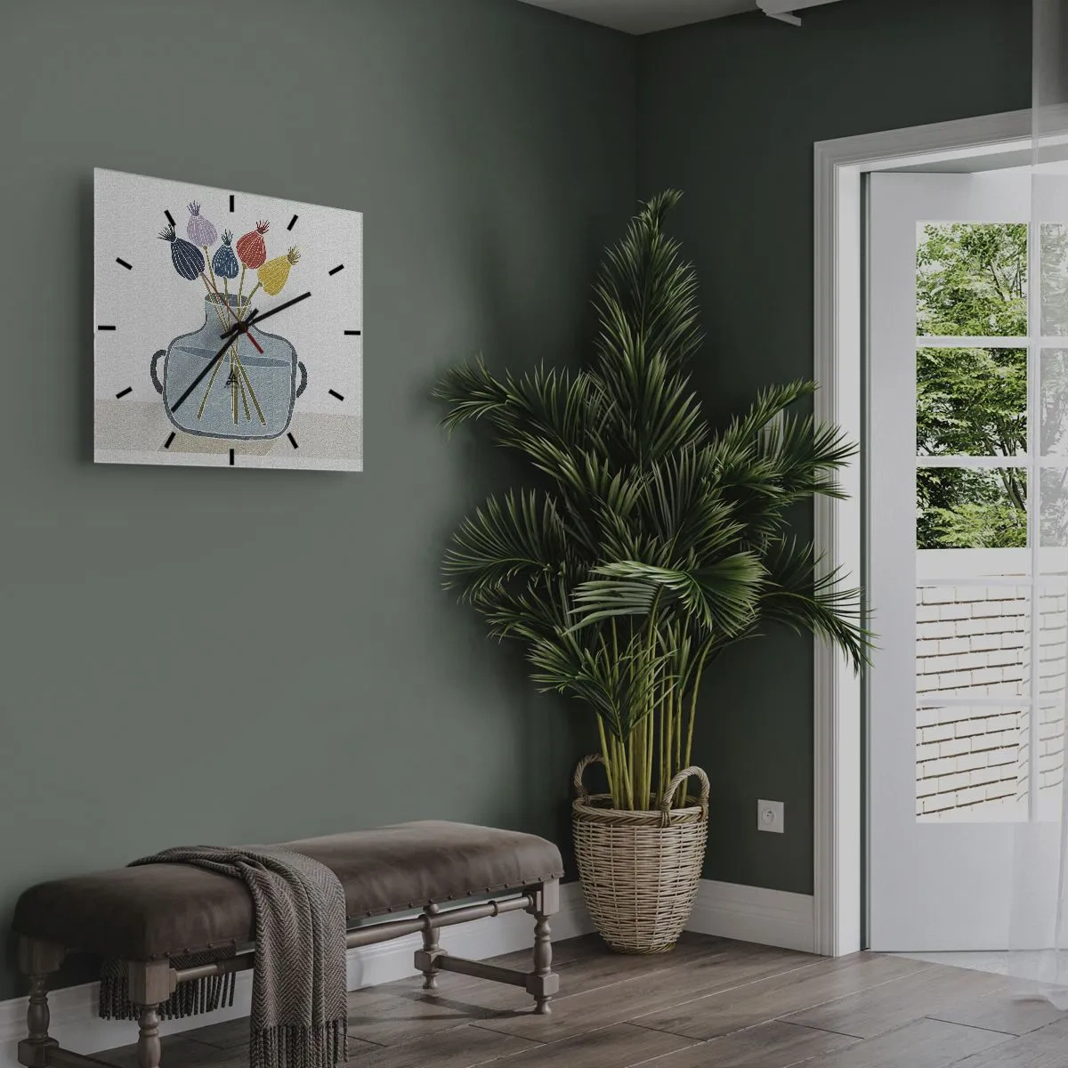 Wall clock - Clock on glass - As Quiet as Poppies - 30x30 cm