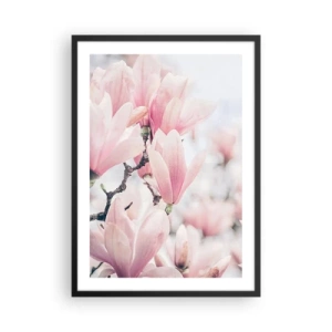 Poster in black frame - Pink magnolias in a subtle spring setting - 50x70cm - Ideal of Subtlety - Modern wall decoration for the living room and bedroom ARTTOR