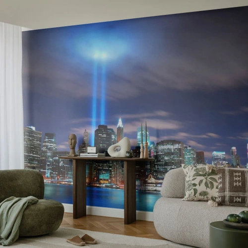 Photo Wallpaper Premium Sand - Reaching Sky with Light - City, New York, Architecture - 500x350 cm