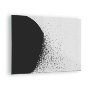 Glass picture - Abstraction of a black mass falling apart on a white background - 70x50cm - Movement of Particles - Modern wall decoration for the living room and bedroom ARTTOR