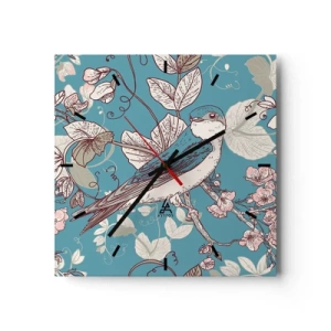 Wall clock - Clock on glass - In the Whitewood Chirps and Silvery - 30x30 cm