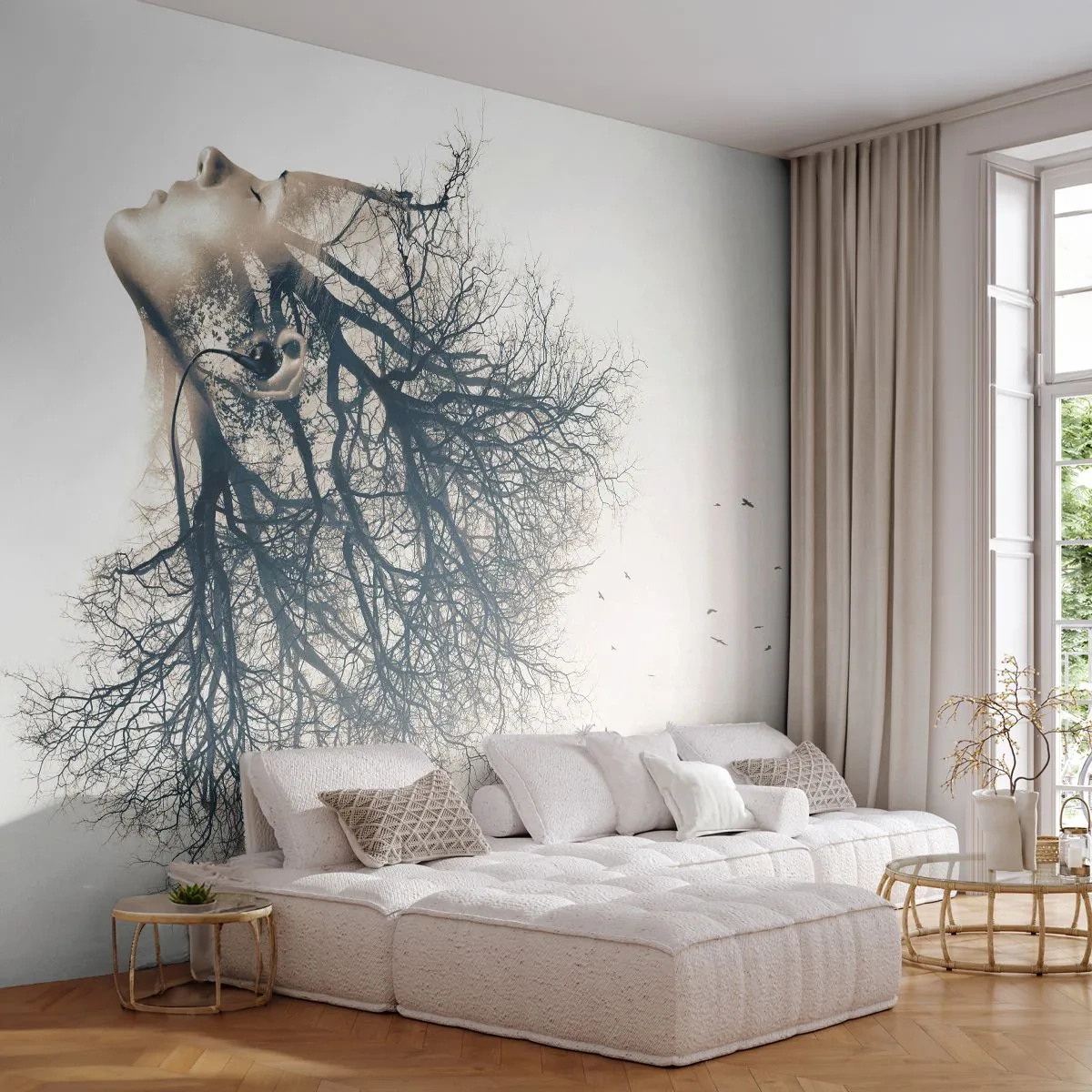 Photo Wallpaper Standard Eco - Listening to the Whisper of the Trees - Abstraction, Woman's Face, Tree - 200x140 cm