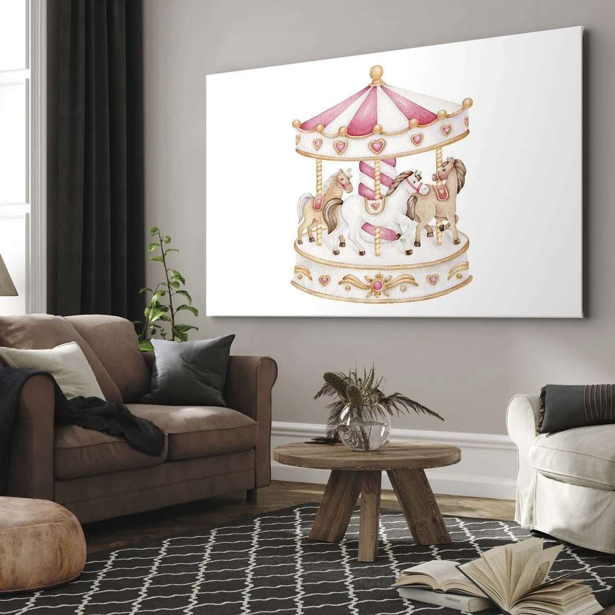 Canvas picture - Colorful vintage carousel with horses - 70x50cm - Sweet World of Childhood - Modern wall decoration for the living room and bedroom ARTTOR
