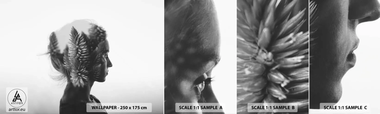 Photo Wallpaper Sample Self-Adhesive Deluxe Sticker - Lady from a Pinewood Forest - Abstraction, Woman, Piece - 100x30 cm