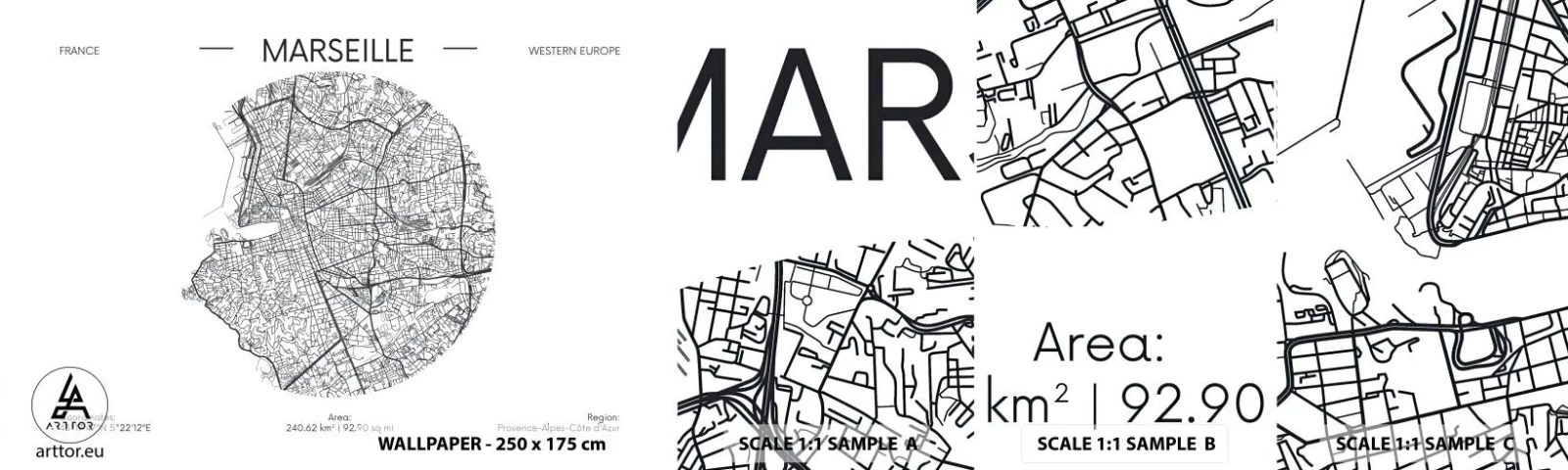Photo Wallpaper Sample Standard Eco - Anatomy of Marseille - Map, Marseille, France - 100x30 cm