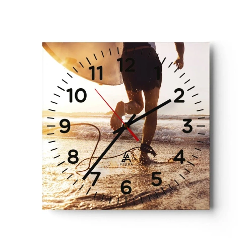 Wall clock - Clock on glass - Encounter with a Wave - 30x30 cm