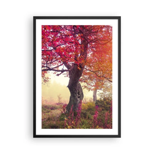 Poster in black frame - A tree with red leaves in an autumn landscape - 50x70cm - In Full Bloom - Modern wall decoration for the living room and bedroom ARTTOR