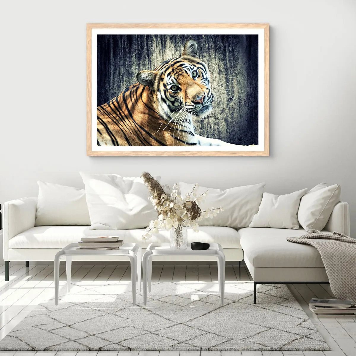 Poster in light oak frame - Portrait in Rays of Light - 91x61 cm