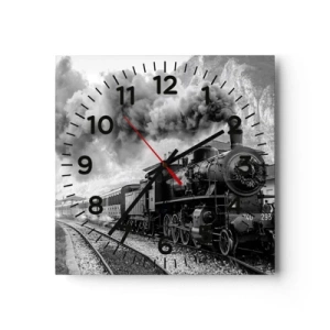 Wall clock - Clock on glass - Standing at the Station... - 40x40 cm