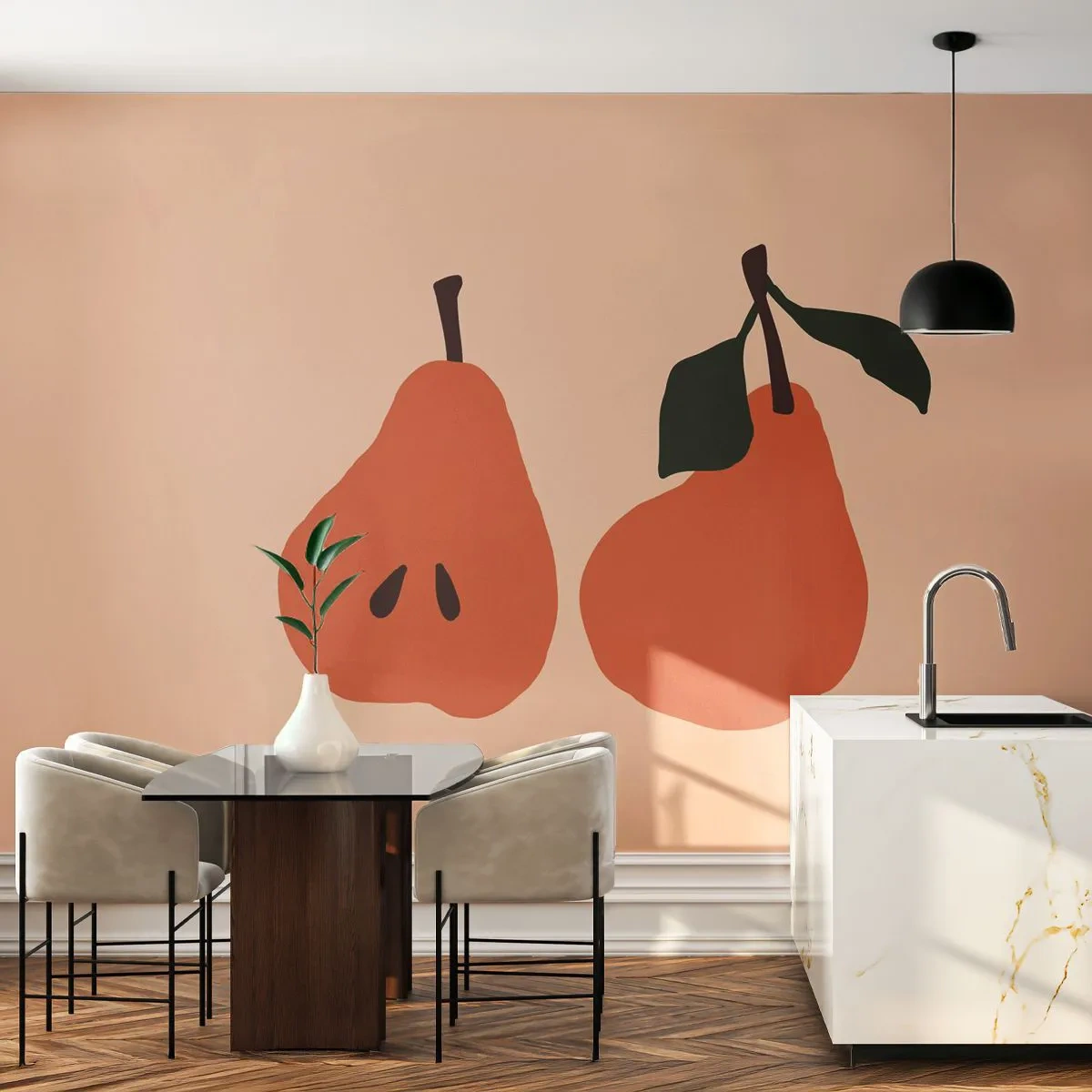 Photo Wallpaper Premium Sand - Overly Sweet - Pear, Fruit, Minimalistic - 100x70 cm