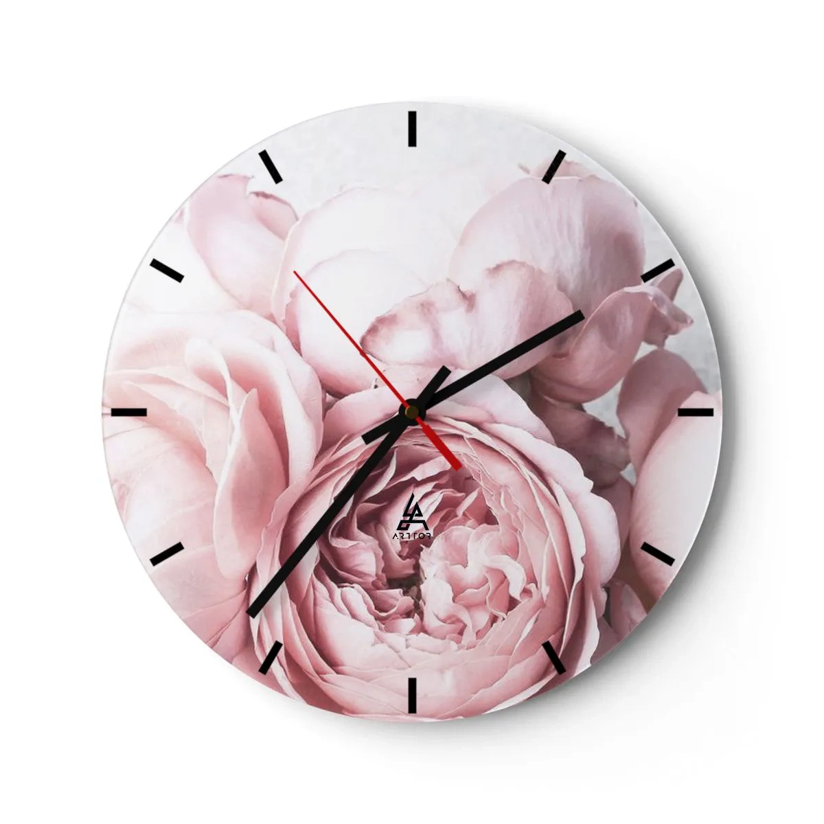 Wall clock - Clock on glass - Delicate pink peonies in close-up - 30x30cm - for the Romantics - Modern wall decoration for the living room, kitchen, and bedroom ARTTOR
