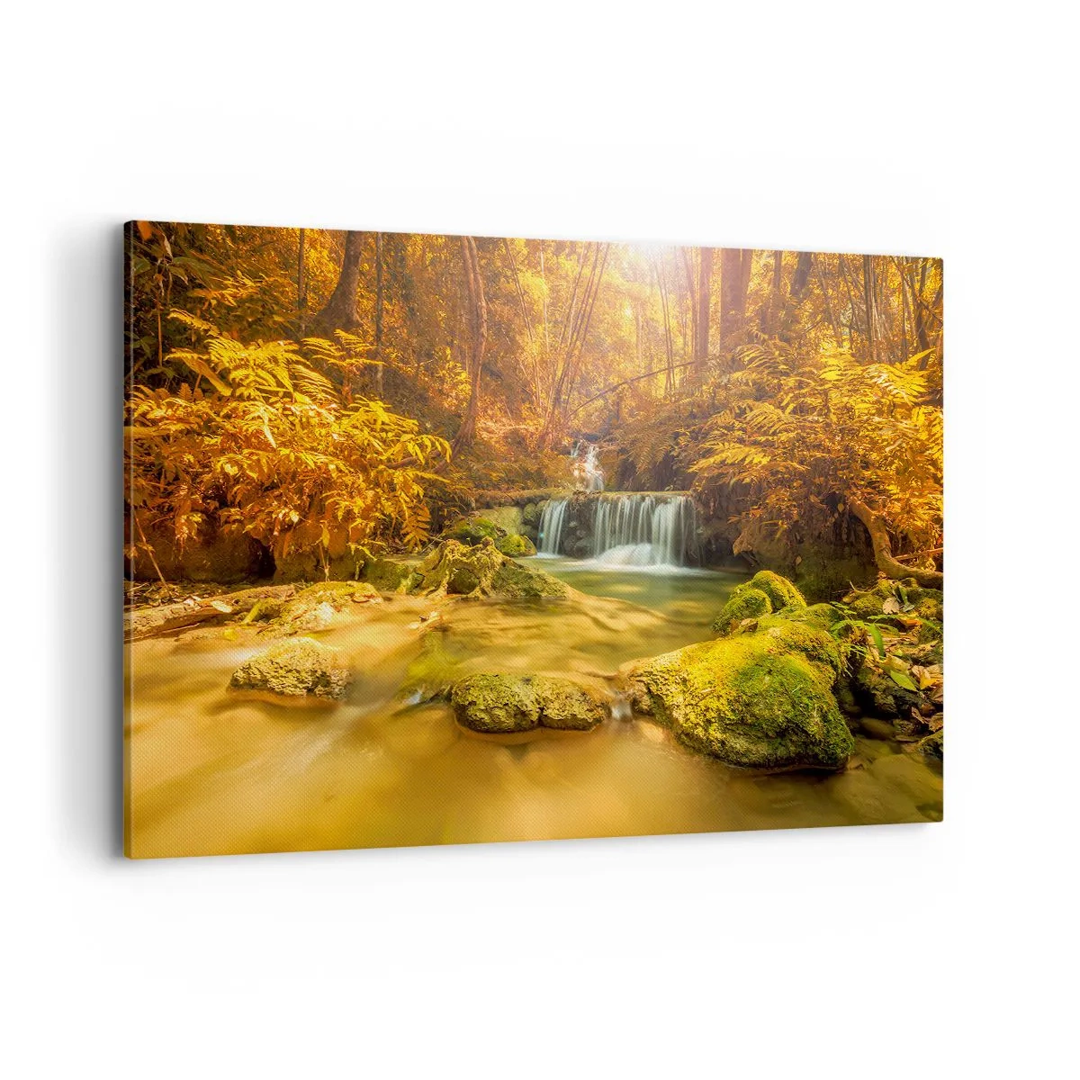 Canvas picture - Forest Cascade in Gold - 120x80 cm