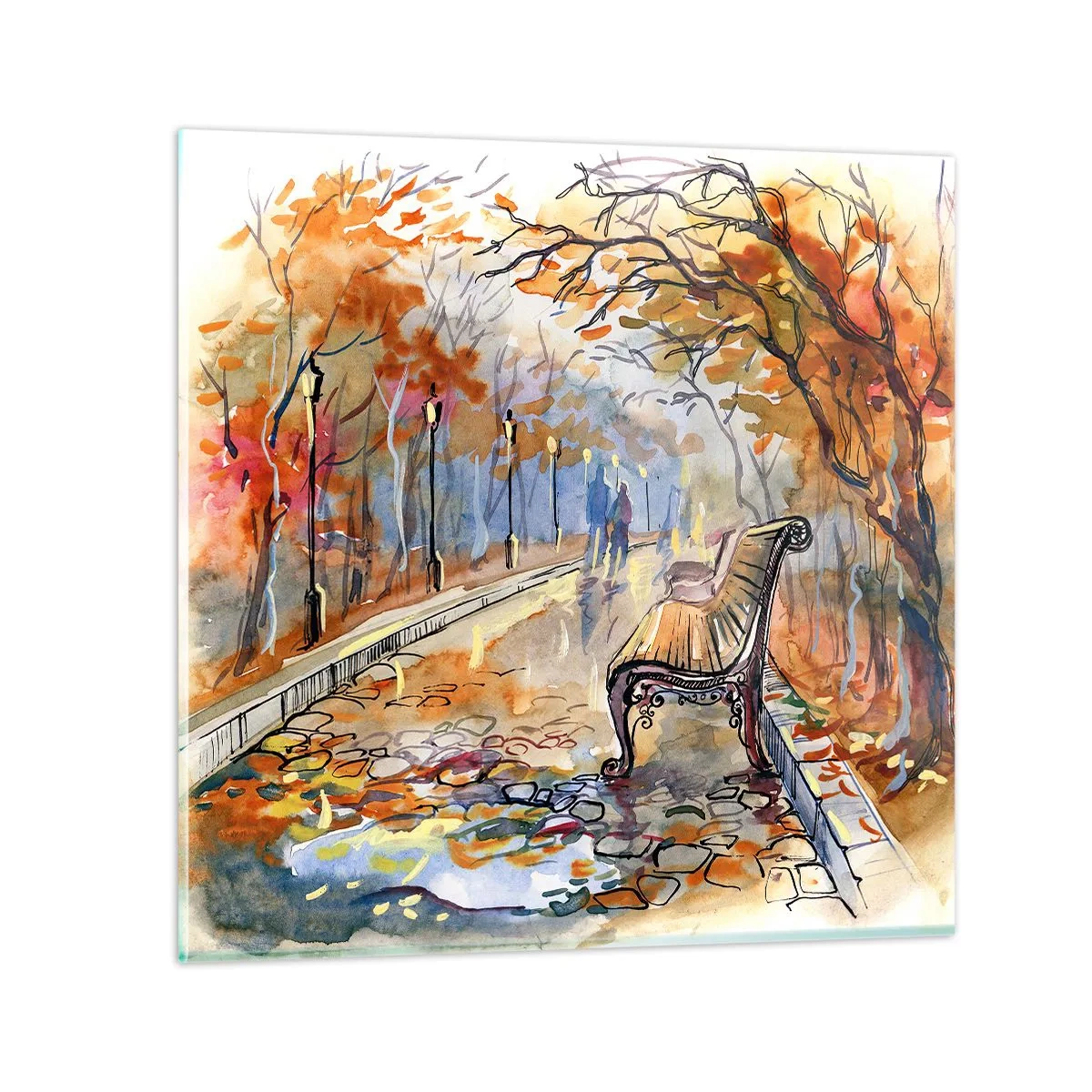 Glass picture - Walking together into Autumn - 30x30 cm