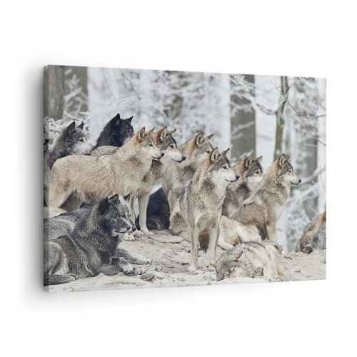 Canvas picture - A pack of wolves in the winter forest - 70x50cm - Family and Friends - Modern wall decoration for the living room and bedroom ARTTOR