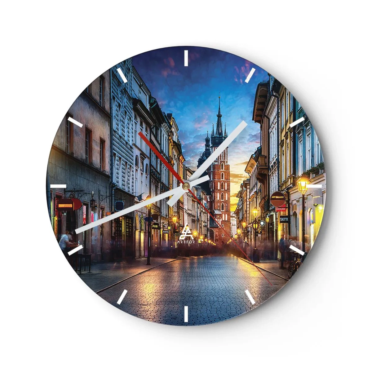 Wall clock - Clock on glass - Charm of Cracow - 40x40 cm
