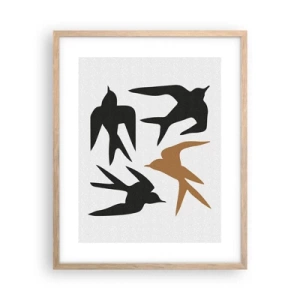 Poster in light oak frame - Swallows at Play - 40x50 cm