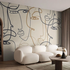Photo Wallpaper Premium Sand - Multiplied Portrait - Abstraction, Face, Graphics - 250x175 cm