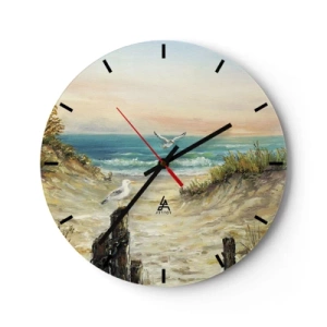 Wall clock - Clock on glass - Seagulls over the seashore at sunset - 30x30cm - Airless Retreat - Modern wall decoration for the living room, kitchen, and bedroom ARTTOR