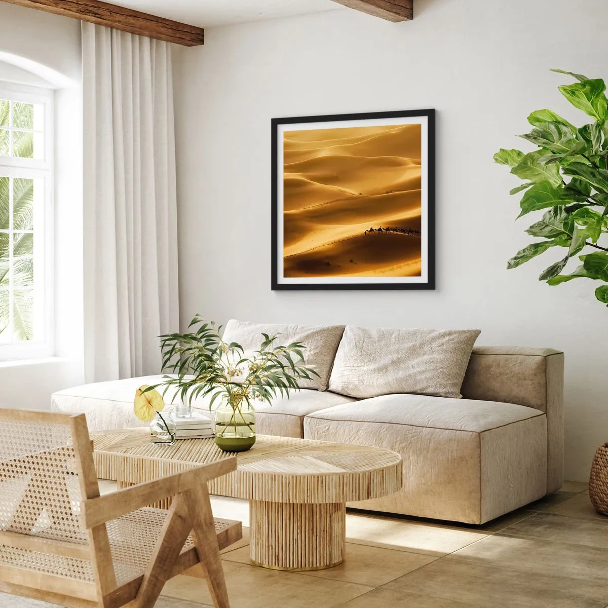 Poster in black frame - Caravan on the Waves of a Desert - 40x40 cm