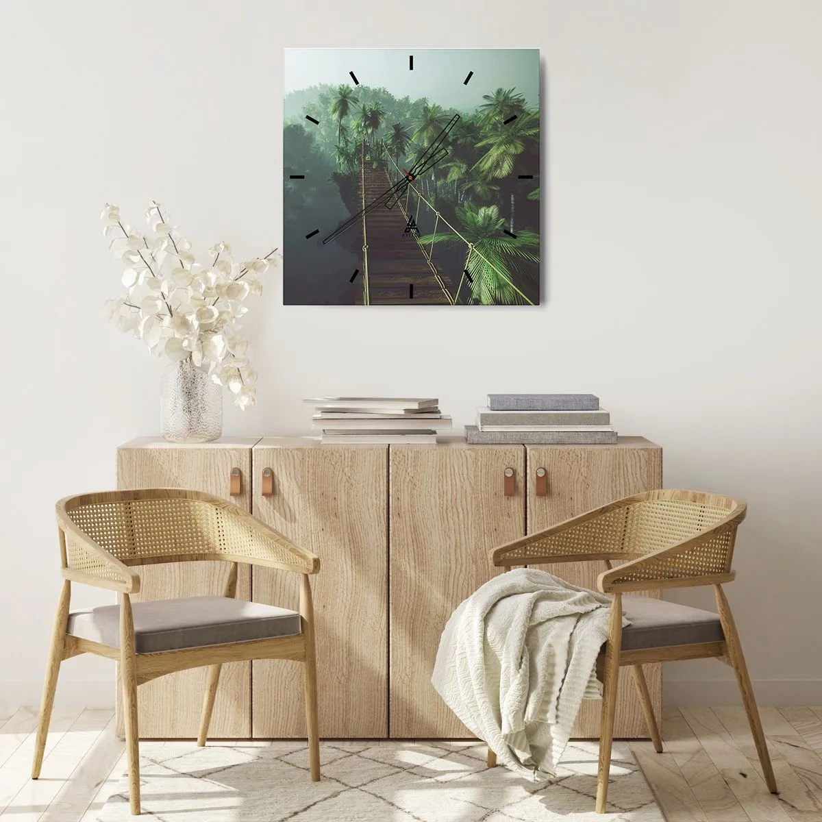 Wall clock - Clock on glass - Hanging Bridge in the Green - 40x40 cm