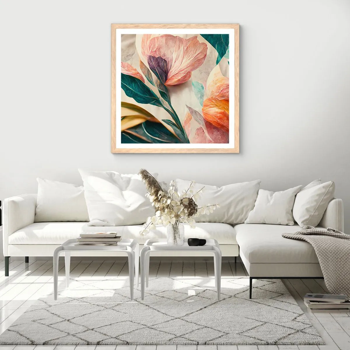 Poster in light oak frame - Flowers of Southern Islands - 60x60 cm