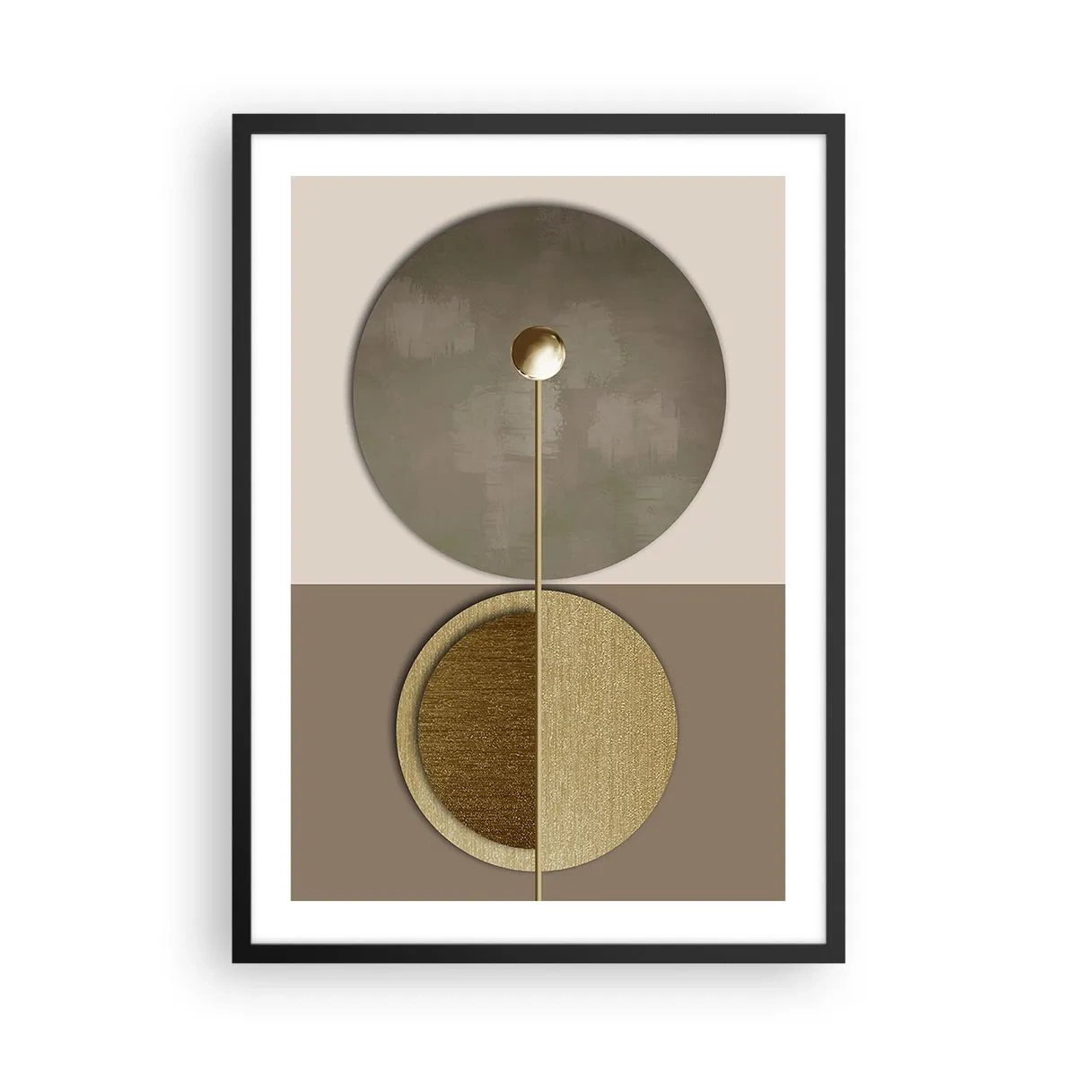 Poster in black frame - Modern geometric abstraction in shades of gold and beige - 50x70cm - Perfect Balance - Modern wall decoration for the living room and bedroom ARTTOR