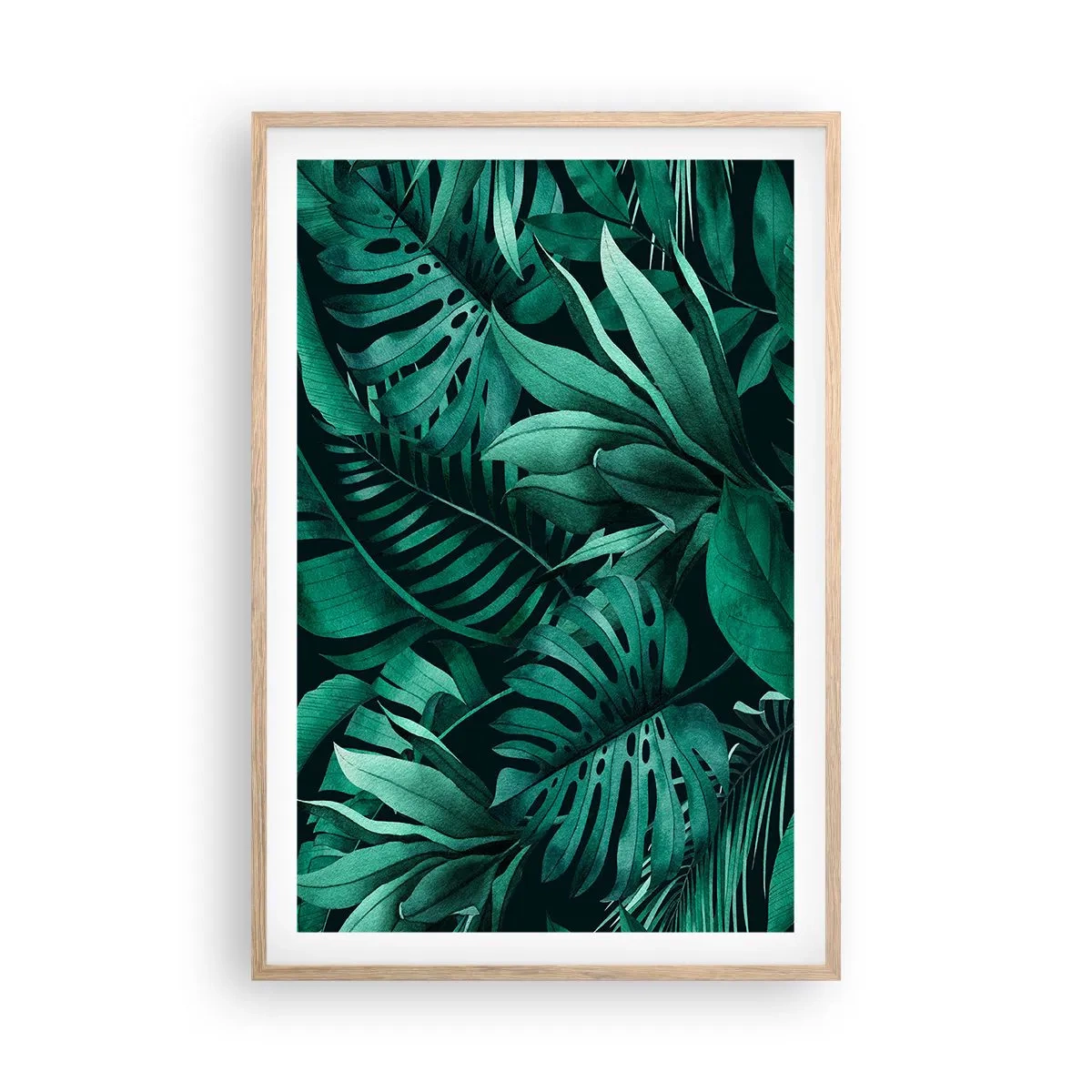 Poster in light oak frame - Depth of Tropical Green - 61x91 cm