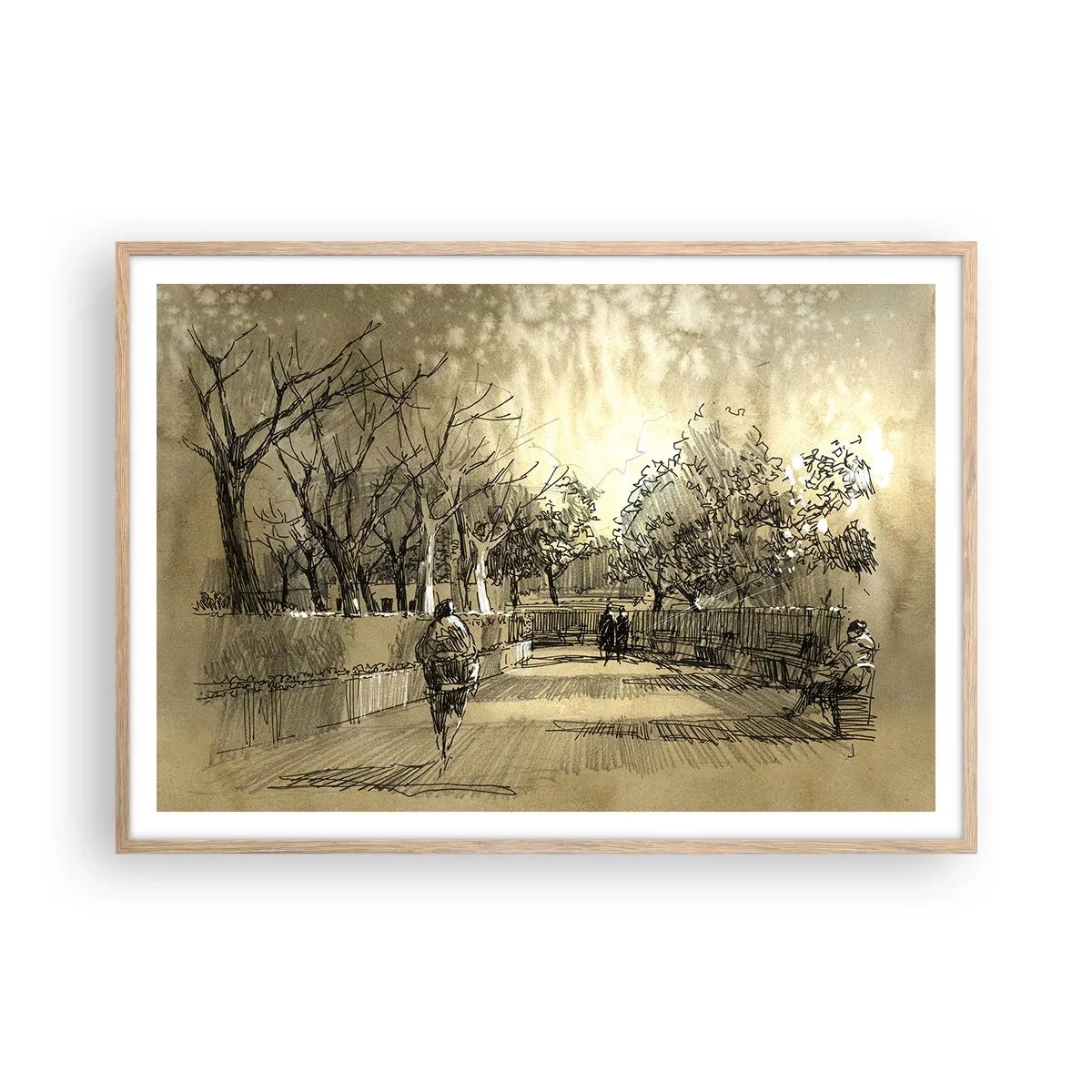 Poster in light oak frame - Moment Stopped with a Feather - 100x70 cm