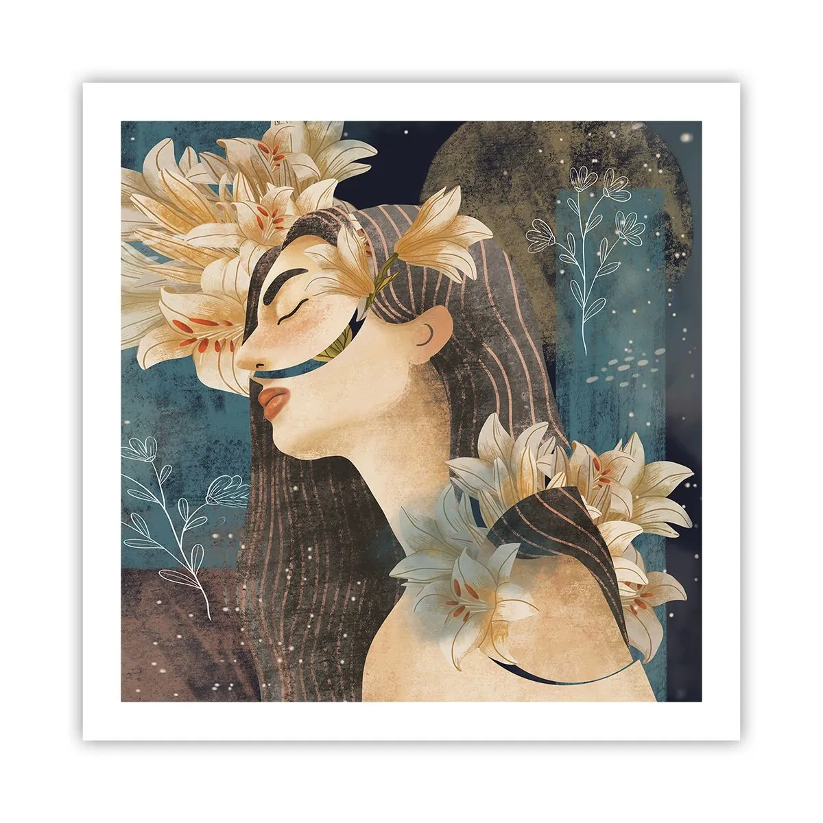 Poster - Tale of a Queen with Lillies - 60x60 cm