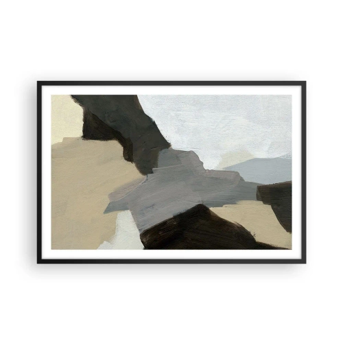 Poster in black frame - Abstract: Crossroads of Grey - 91x61 cm
