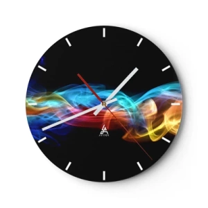 Wall clock - Clock on glass - Colorful streaks of light on a black background - 30x30cm - Rainbow Dance of Fogs - Modern wall decoration for the living room, kitchen, and bedroom ARTTOR