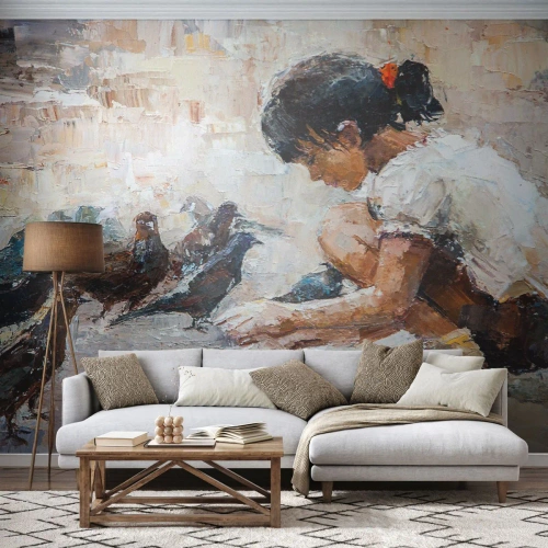 Custom Wallpaper Premium Canvas - The Little Ones - Girl, Squab, For children