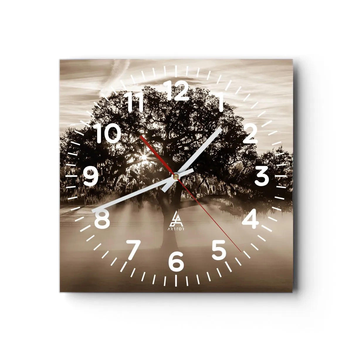 Wall clock - Clock on glass - Tree of Good Knowledge - 30x30 cm