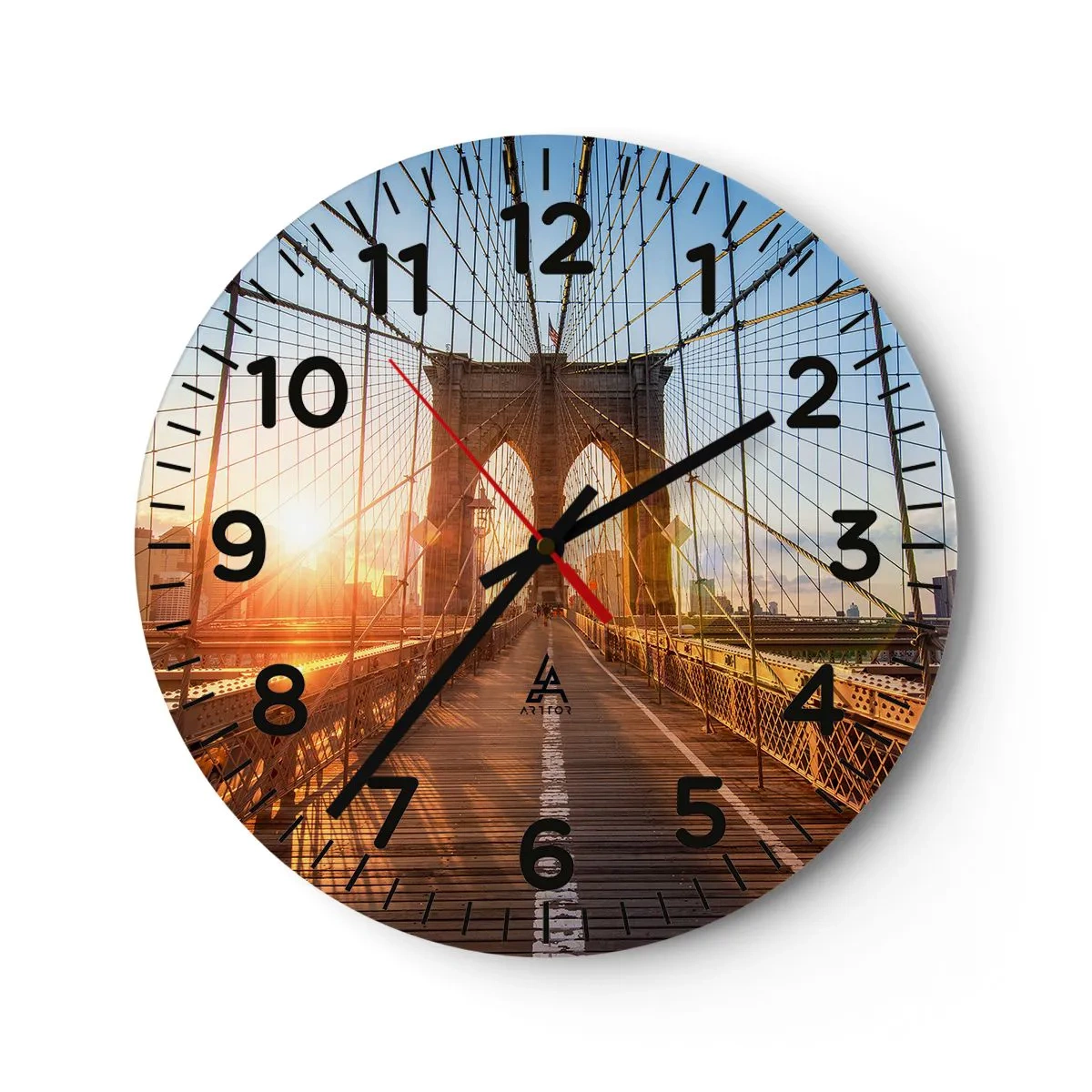 Wall clock - Clock on glass - On a Golden Bridge - 40x40 cm
