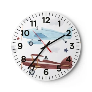 Wall clock - Clock on glass - Mr Pilot We Are Waiting! - 30x30 cm