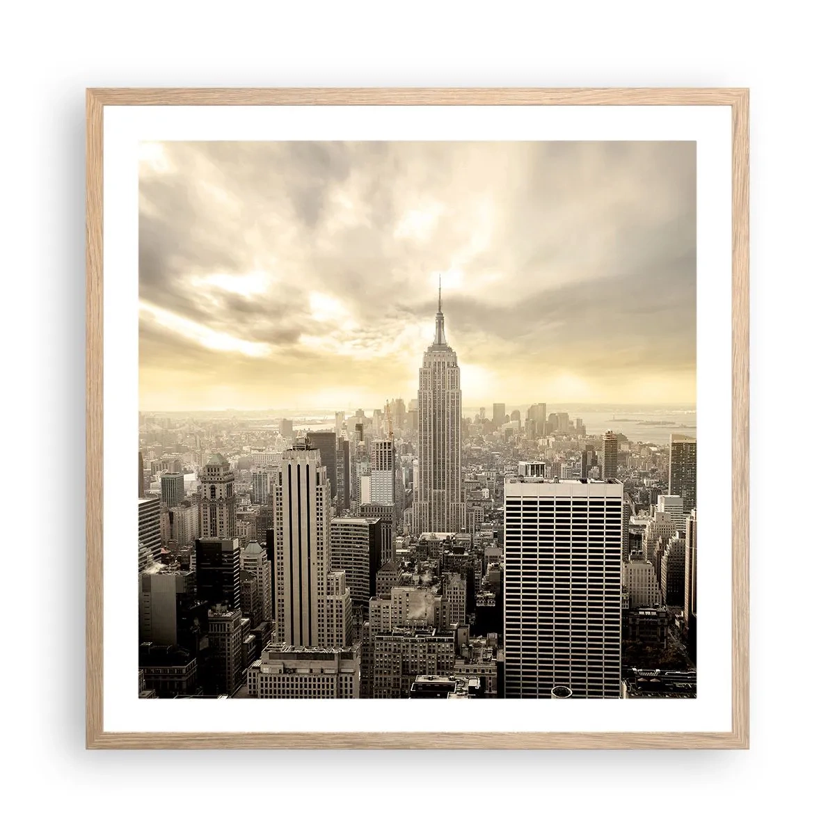 Poster in light oak frame - New York Woven in Grey - 60x60 cm