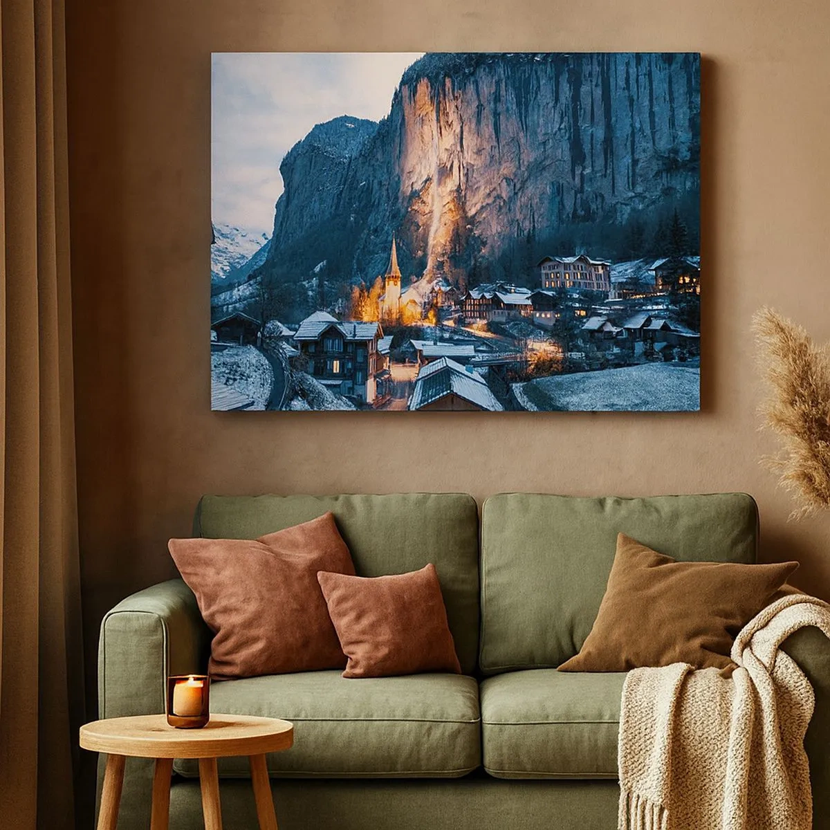 Canvas picture - A picturesque winter village surrounded by mountains - 70x50cm - Sparkling Winter Spirit - Modern wall decoration for the living room and bedroom ARTTOR