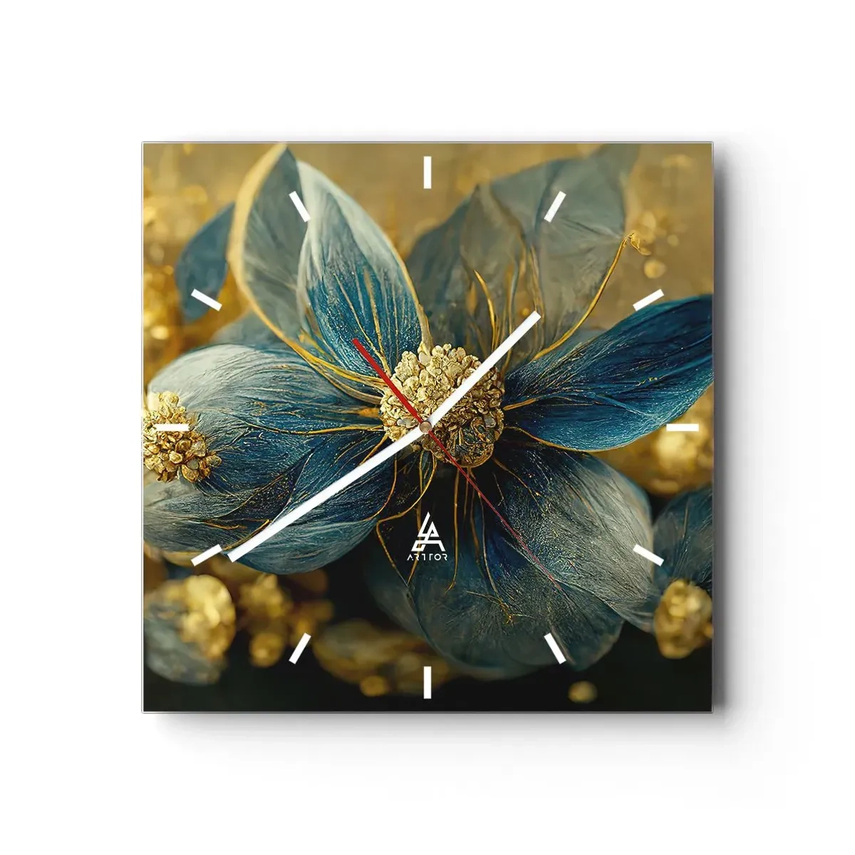 Wall clock - Clock on glass - Blossoming in Gold - 40x40 cm