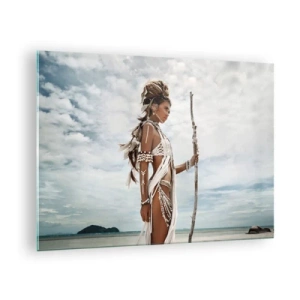 Glass picture - An exotic figure against the beach and sky - 70x50cm - Queen of the Tropics - Modern wall decoration for the living room and bedroom ARTTOR