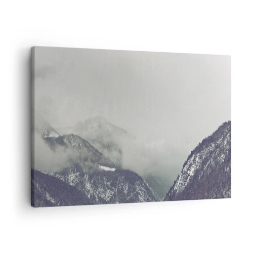 Canvas picture - A mountain valley shrouded in mist in shades of gray - 70x50cm - Foggy valley - Modern wall decoration for the living room and bedroom ARTTOR
