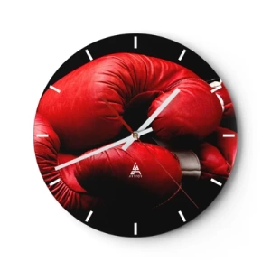 Wall clock - Clock on glass - Red boxing gloves on a dark background - 30x30cm - Fight Emotions Are Behind Us - Modern wall decoration for the living room, kitchen, and bedroom ARTTOR
