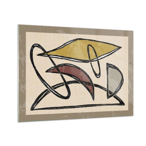 Glass picture - Geometric abstraction in yellow and red - 70x50cm - Verticals and Horizontals - Modern wall decoration for the living room and bedroom ARTTOR