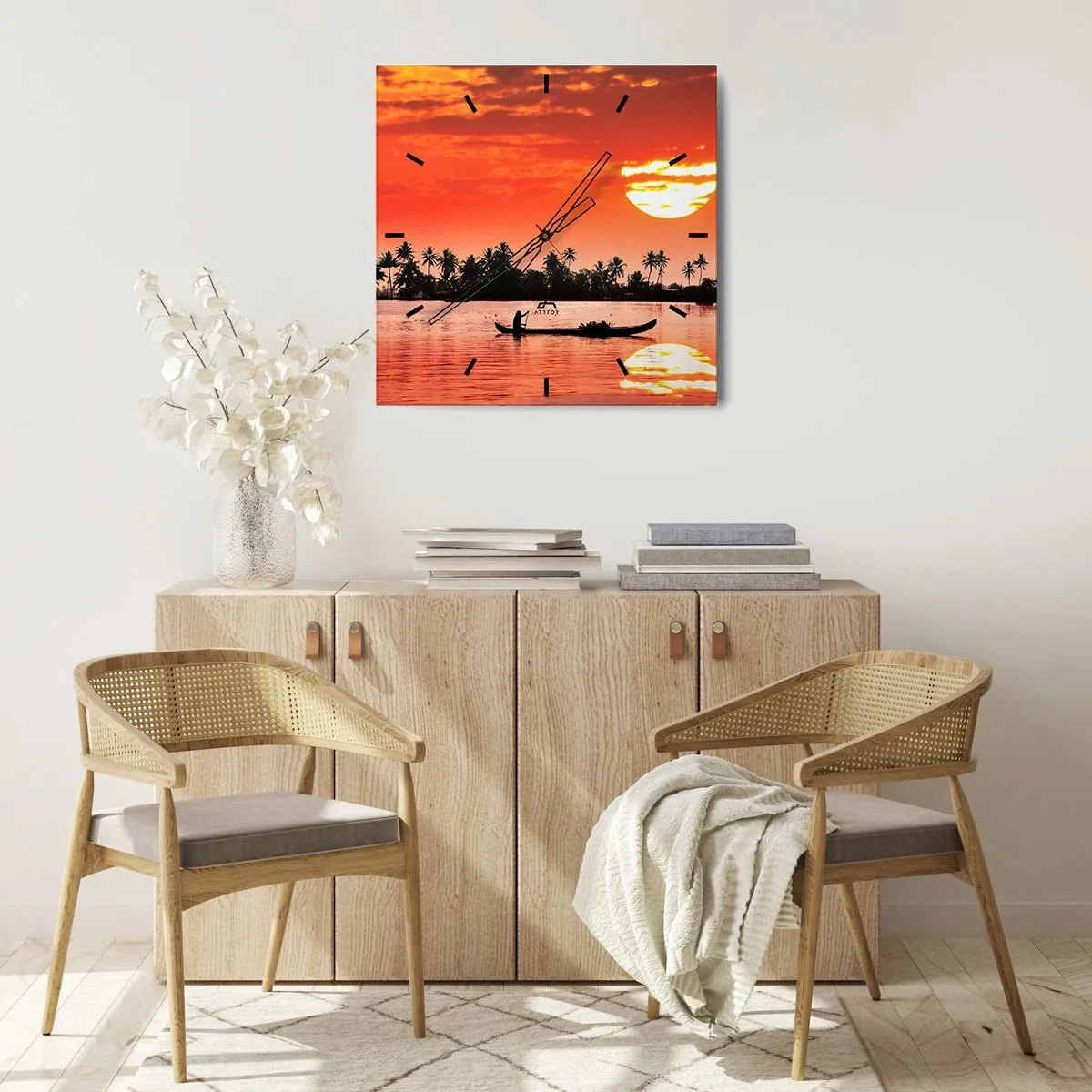 Wall clock - Clock on glass - Peace of the Tropics at Sunset - 40x40 cm
