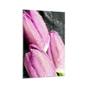 Glass picture - Three Lilacs on a Black Stone - 70x100 cm