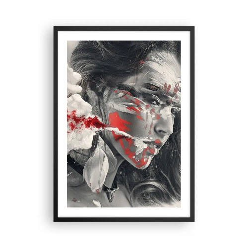 Poster in black frame - Artistic portrait with a red accent - 50x70cm - Smoke of Absurdity - Modern wall decoration for the living room and bedroom ARTTOR