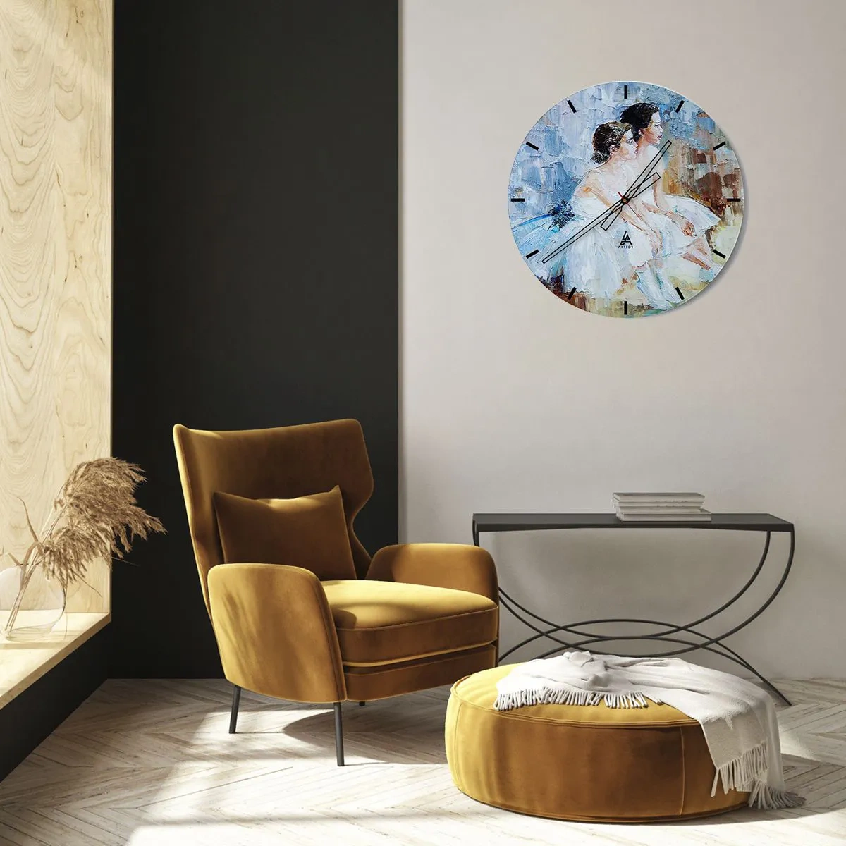 Wall clock - Clock on glass - Young Swans Resting - 30x30 cm
