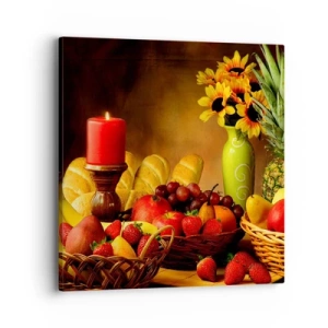 Canvas picture - Still Nature with Bread and Fruit - 40x40 cm