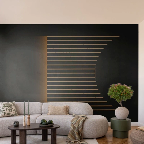 Photo Wallpaper Standard Eco - Minimalist abstraction with lines and a golden gradient - 100x70cm - Investigating Darkness - Modern wall decoration for the living room and bedroom ARTTOR