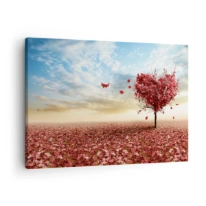 Canvas picture - A lonely heart-shaped tree in a field of red leaves - 70x50cm - Fall in Love with Autumn - Modern wall decoration for the living room and bedroom ARTTOR